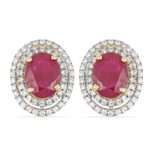 REAL RUBY GEMSTONE 14K GOLD HALO EARRINGS WITH WHITE DIAMOND